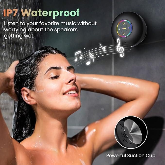 Waterproof Bluetooth Shower Speaker with LED Lights &amp; Suction Cup