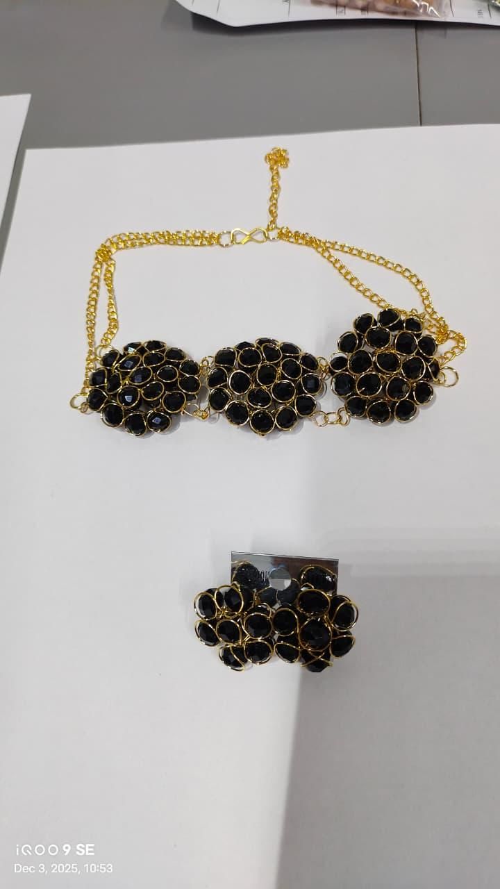 Black Crystal Set of Necklace and Earring (Pack of 1)