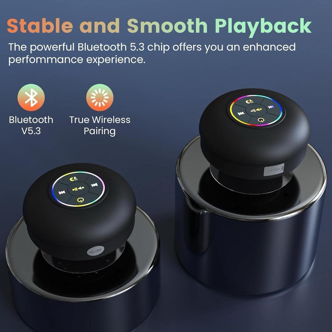 Waterproof Bluetooth Shower Speaker with LED Lights &amp; Suction Cup