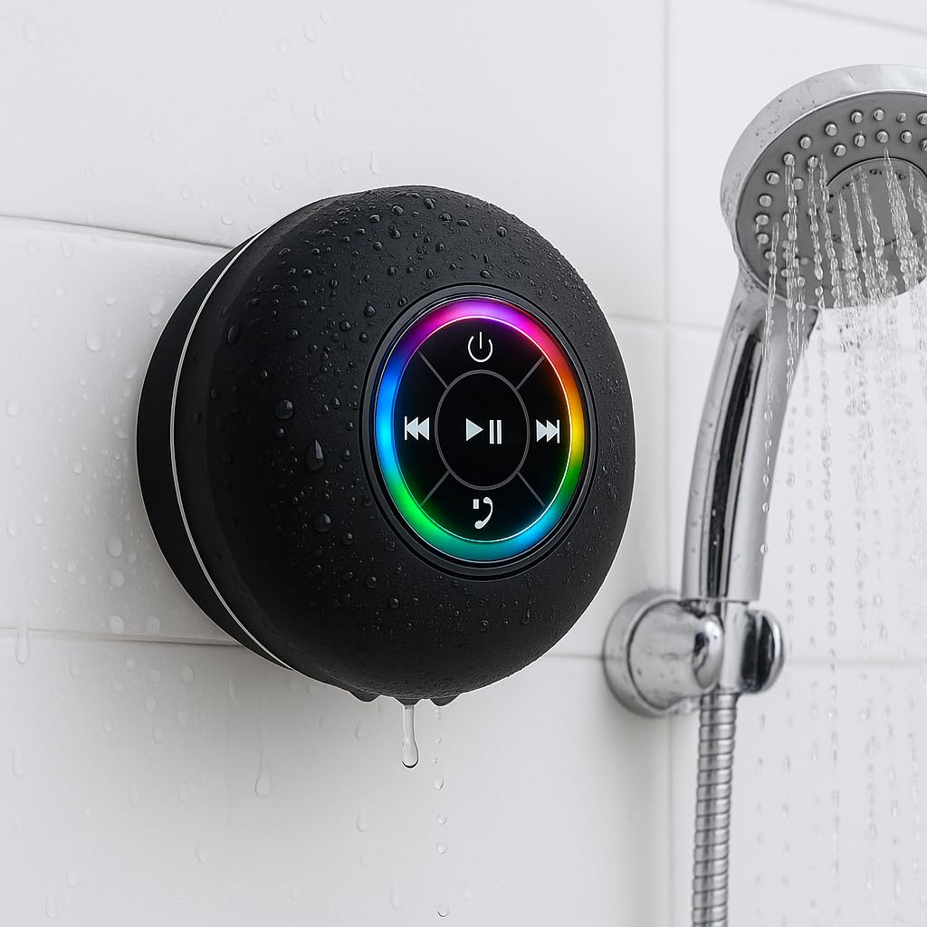Waterproof Bluetooth Shower Speaker with LED Lights &amp; Suction Cup