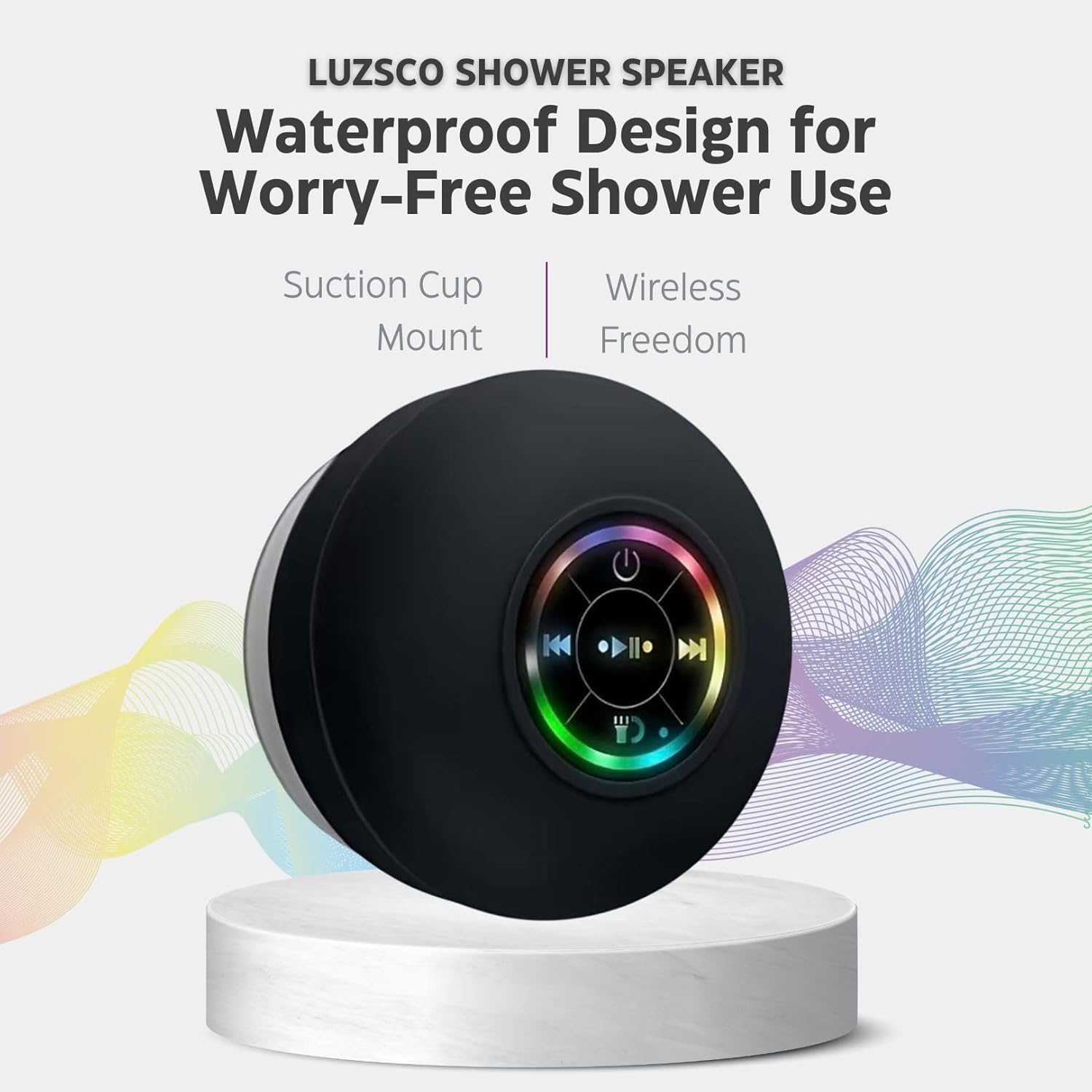 Waterproof Bluetooth Shower Speaker with LED Lights &amp; Suction Cup