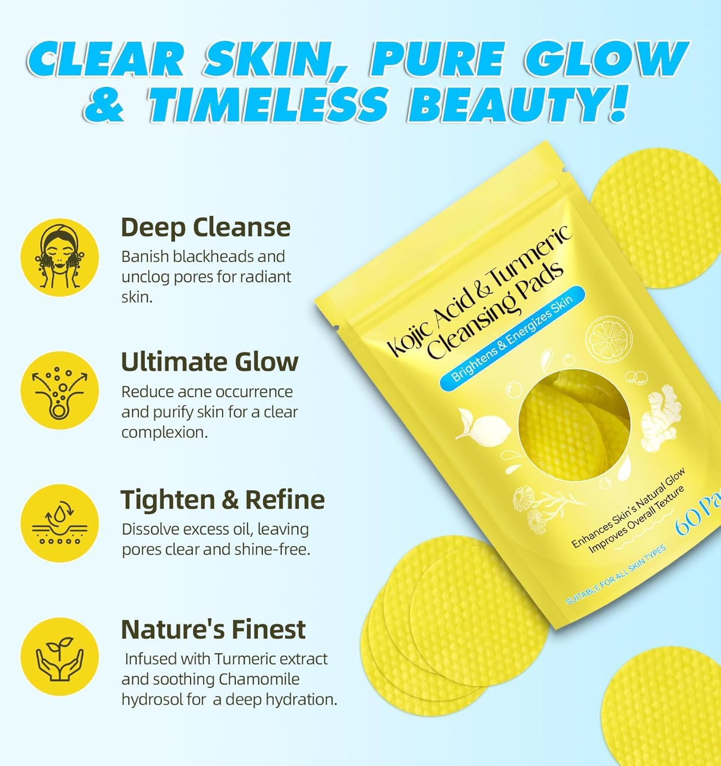 Turmeric Kojic Acid Cleansing Pads (60 Pads)