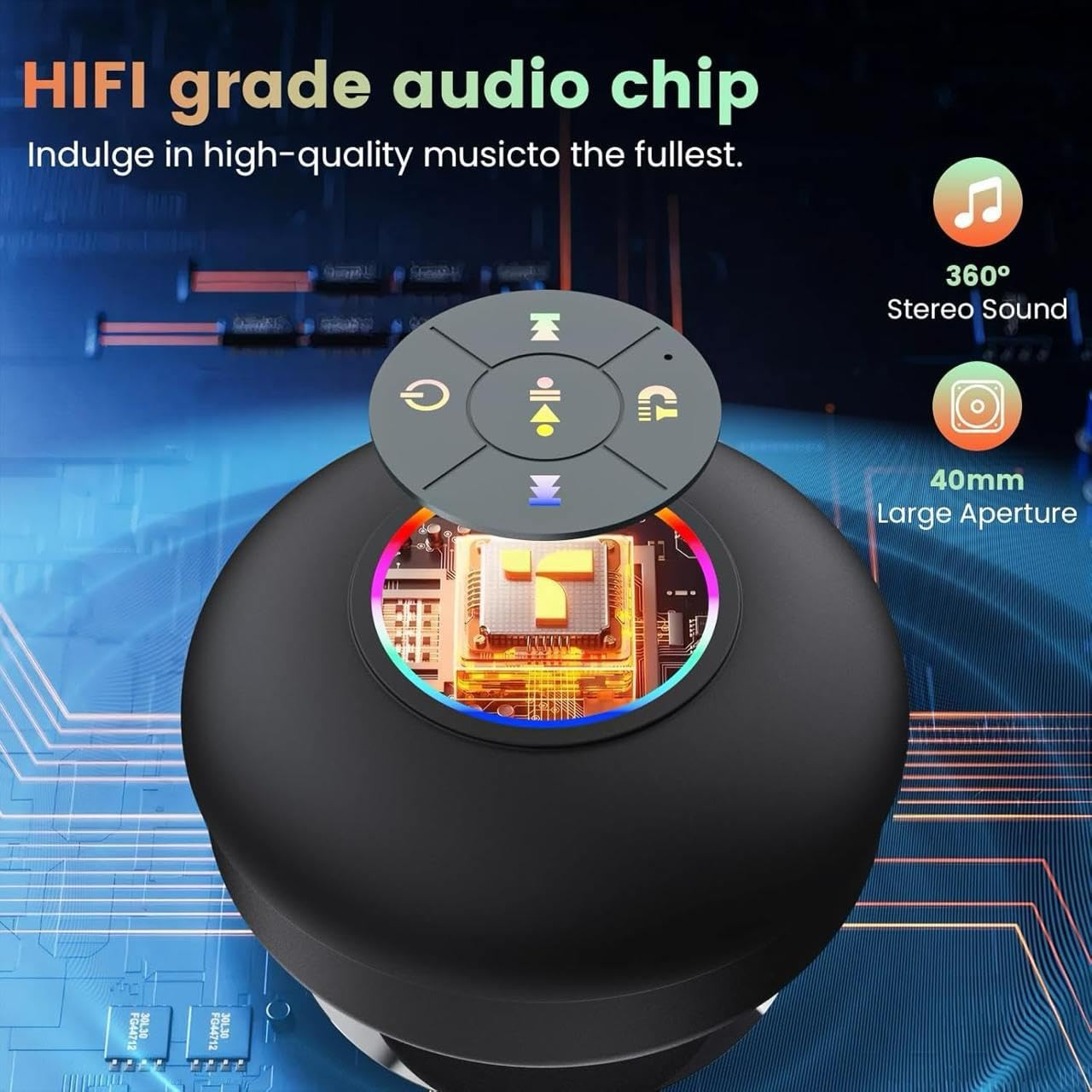 Waterproof Bluetooth Shower Speaker with LED Lights &amp; Suction Cup
