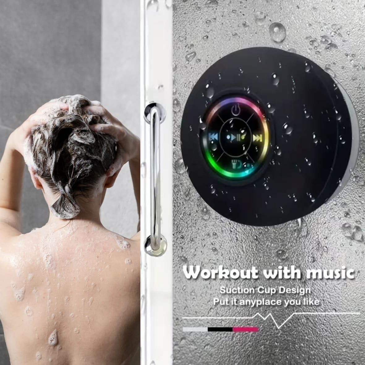 Waterproof Bluetooth Shower Speaker with LED Lights &amp; Suction Cup