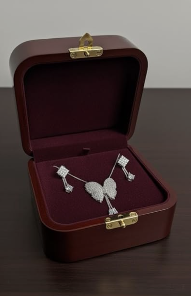 Butterfly Pendant Necklace with Earrings
